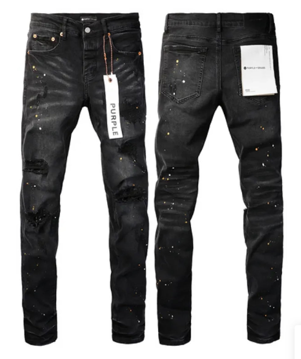 Purple Brand Jeans Ripped Black Paint