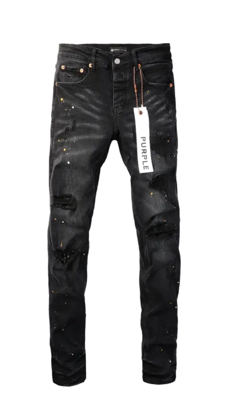 Purple Brand Jeans Ripped Black Paint