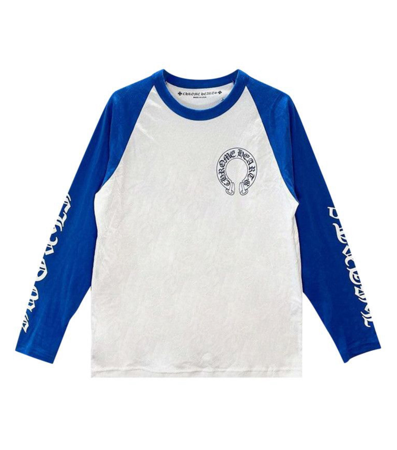 Chrome Heart Long Sleeve Horsheshoe Baseball Tee White/Blue