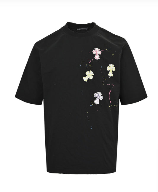 Chrome Heart Painted Crosses Black T-Shirt
