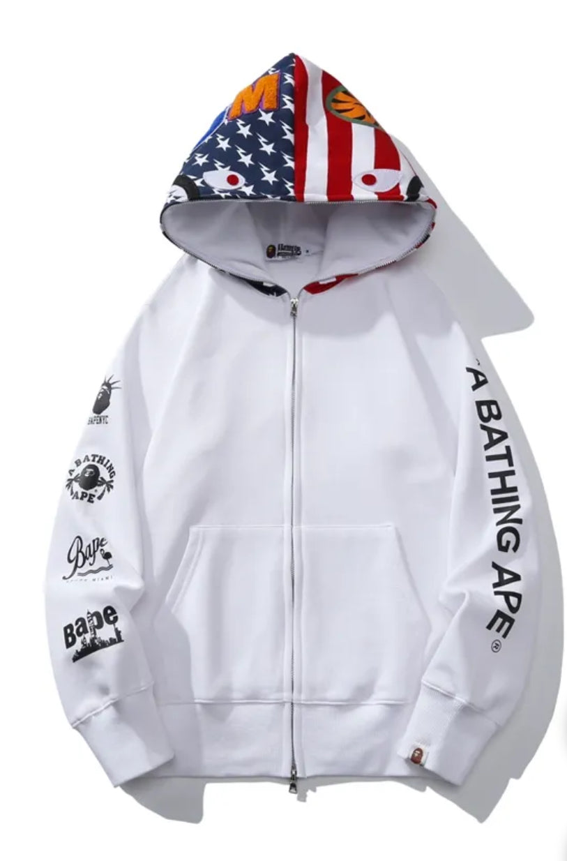 Bape Stars and Stripes Shark full zip Hoodie
