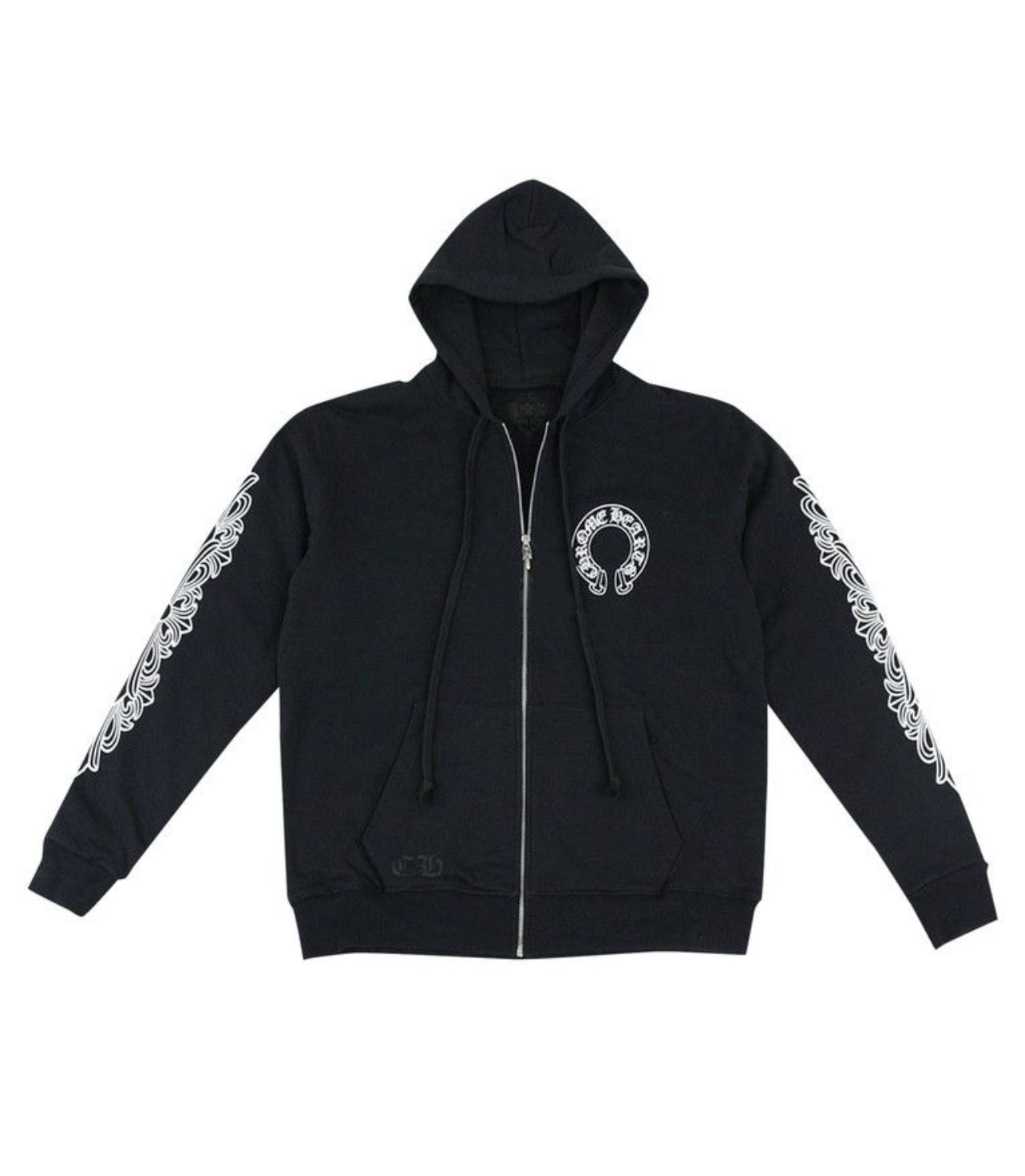 Chrome Heart Horseshoe Floral Cross-Sleeve Zip Up Hoodie Black