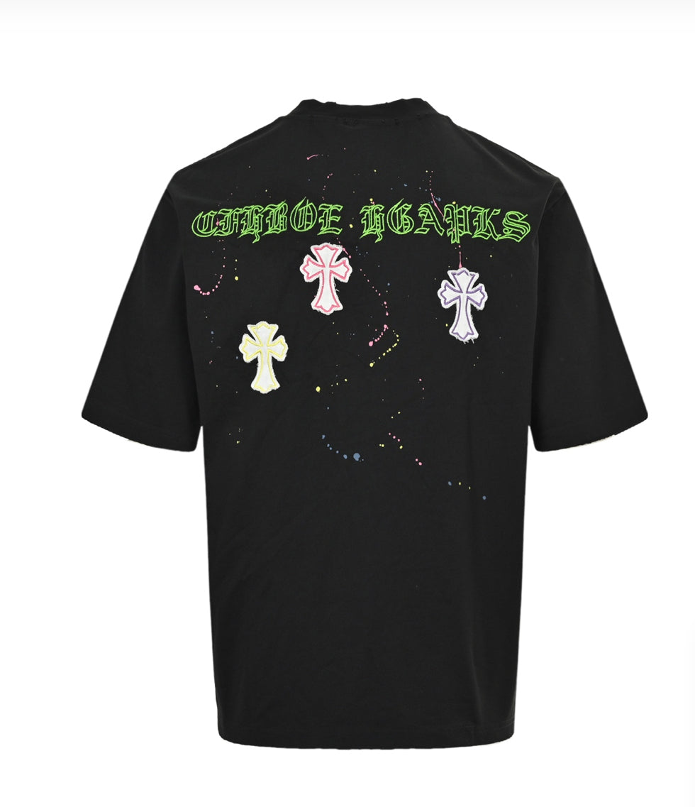 Chrome Heart Painted Crosses Black T-Shirt
