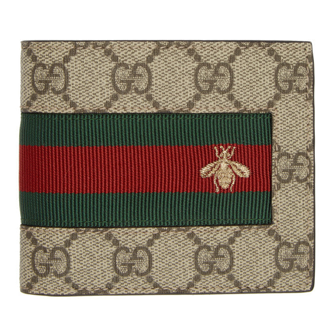 Gucci Beige GG Supreme Bee Web Bifold Wallet