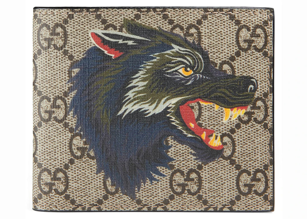 Gucci Bifold Wallet GG Supreme Wolf Beige